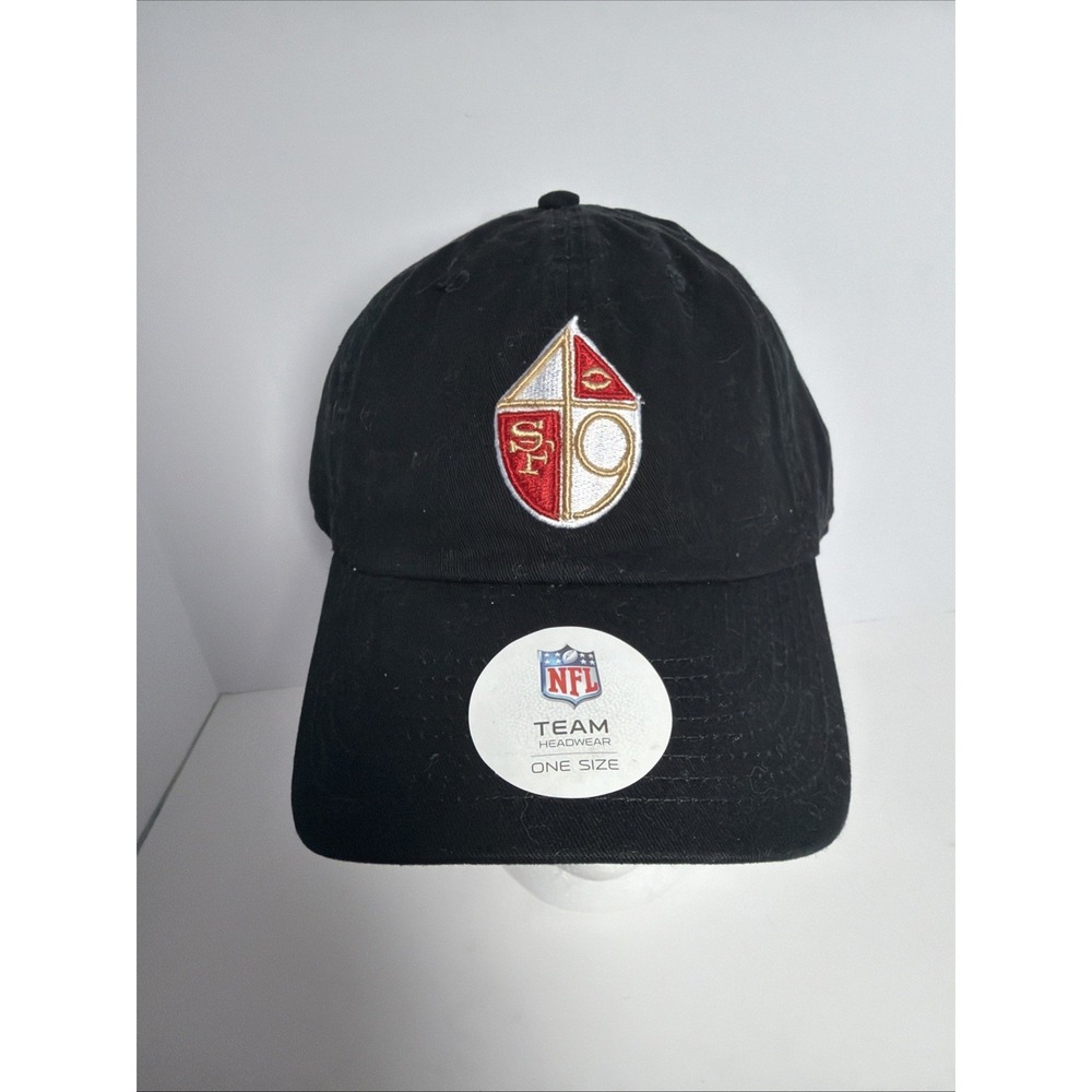 NFL Team Headwear 49ers Adjustable Hat Black With Embroidered Patch New With...